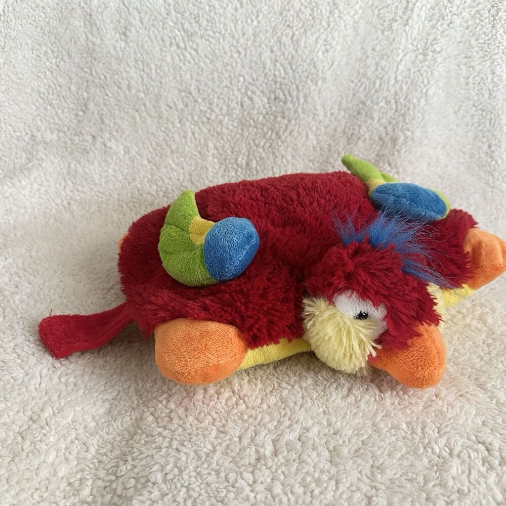 Pillow Pets Pee-Wees Red Parrot Plush Fold Out Pillow Rainbow 11”